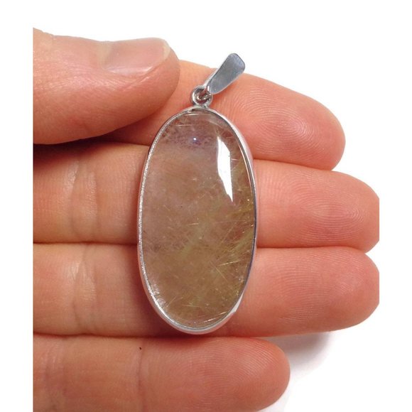 Golden Rutilated Quartz 925 Silver Pendant, Natural HIGH Quality Rutile Quartz - Picture 3 of 6